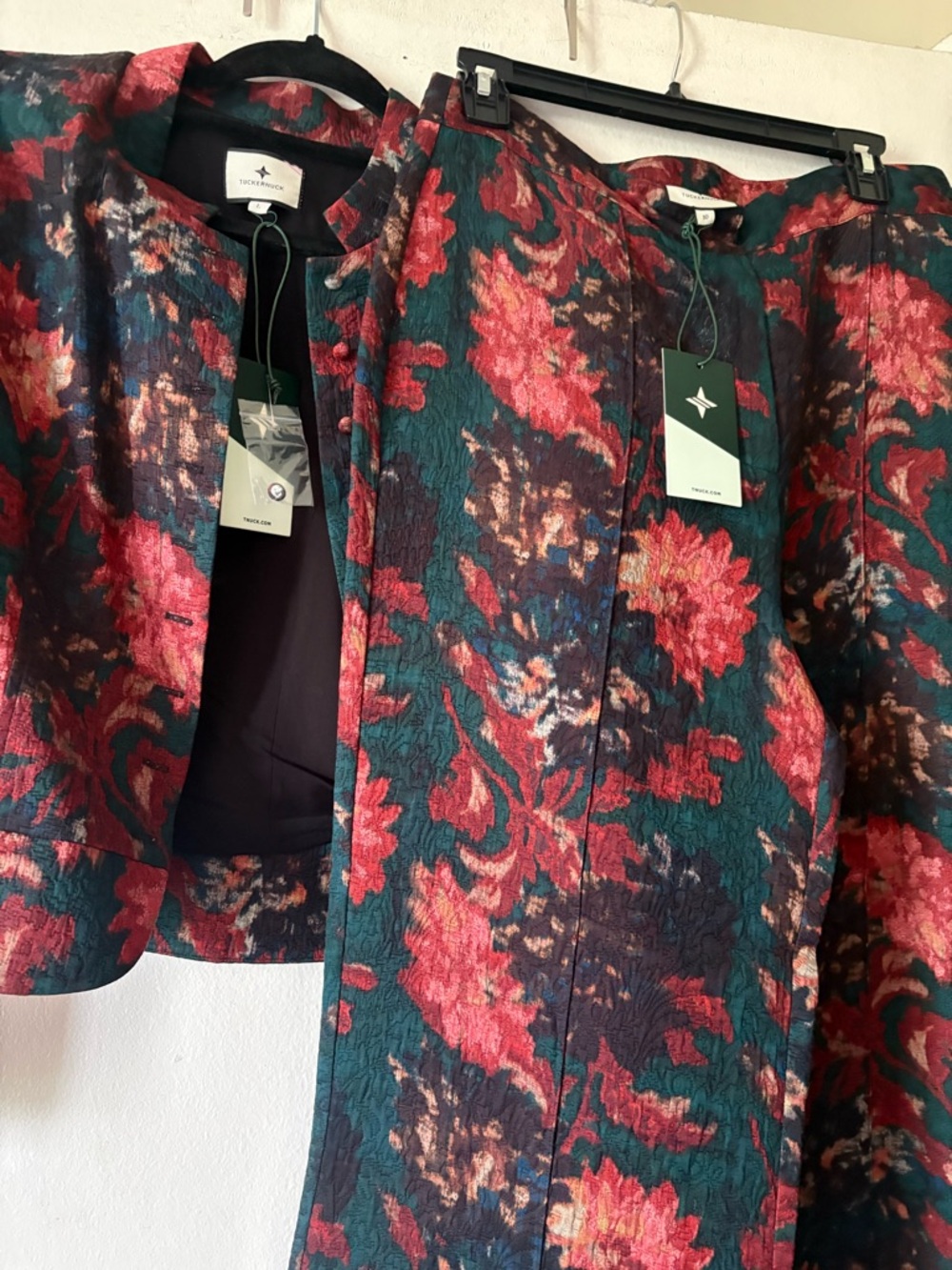 Tuckernuck Floral Textured Jacket in Teal, Red, and Pink - Picture 6 of 6